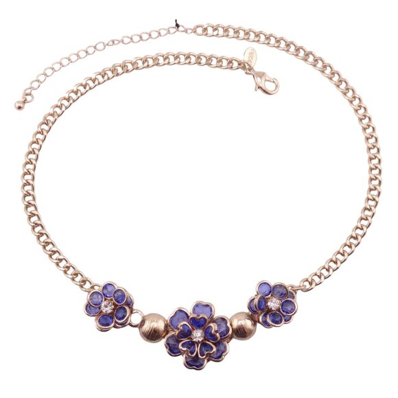 Circa 1900 Blue and Clear Crystal Mix Goldtone Floral Statement Necklace NEW - Picture 2 of 2